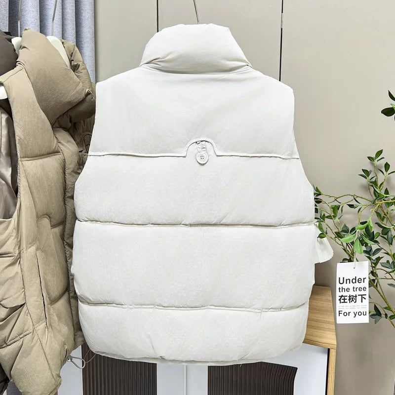 Plus Size Women Parka Winter Loose Stand Collar Warm Sleeveless Jacket Fashion Cotton-Padded Vest 833