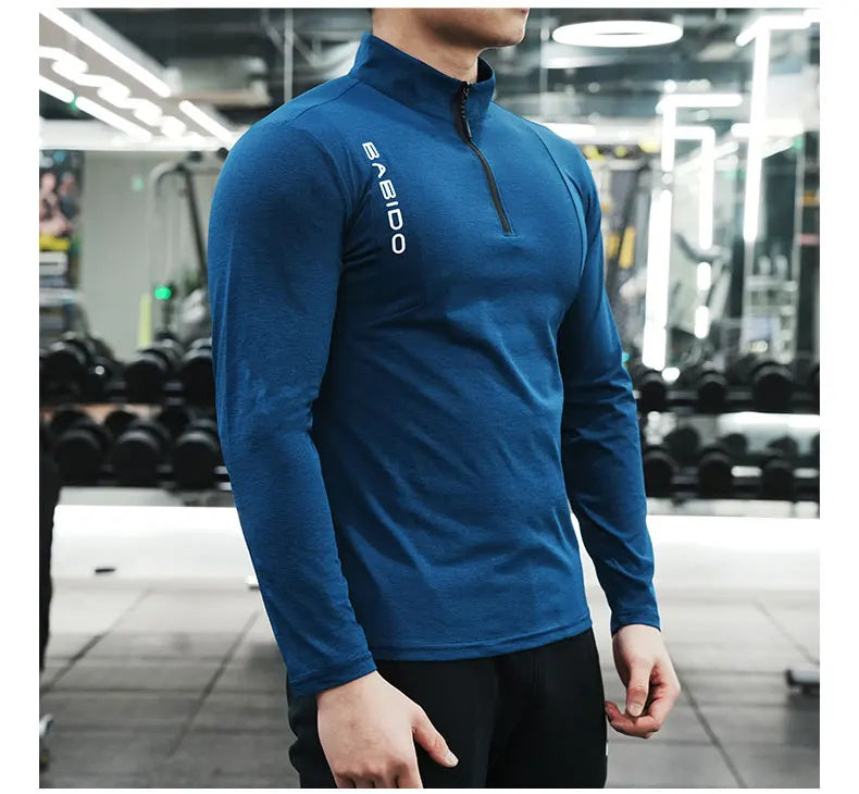 Men's Fitness Workout T-Shirt Top Half Zip Training Wear Quick Dry Running Exercise Long Sleeve Marathon Athletics Sweatshirts