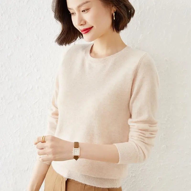 Sweaters Round Neck Pullover Women Keep Warm Long Sleeves Solid Color Bottoming Shirt Autumn Winter Cashmere Commuting Style