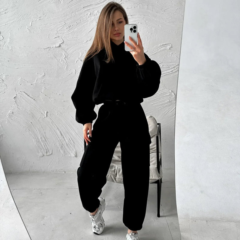 Autumn Winter Women's Suit Sportswear Hoodie Pants Set Lady Solid Pullover Casual Sports Long Sleeve Tops and Pants Hoodie 2ps