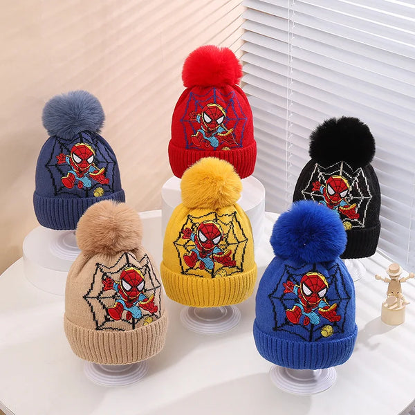 Marvel Spiderman New Fashion Autumn Winter Cartoon Kids Color Matching Knitted Hat Boys Girl Wool Cap Children Thick Beanies Hat