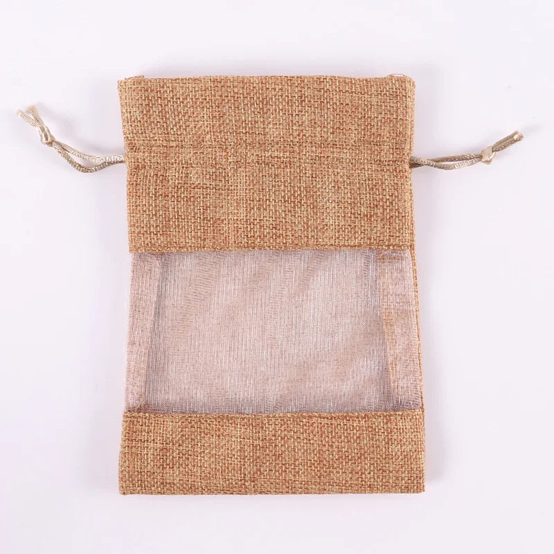 100/50pcs Drawstring Organza Bags Natural Burlap Gift Bags Multi Size Jewelry Packaging Wedding Bags Birthday Party Supplies Bag