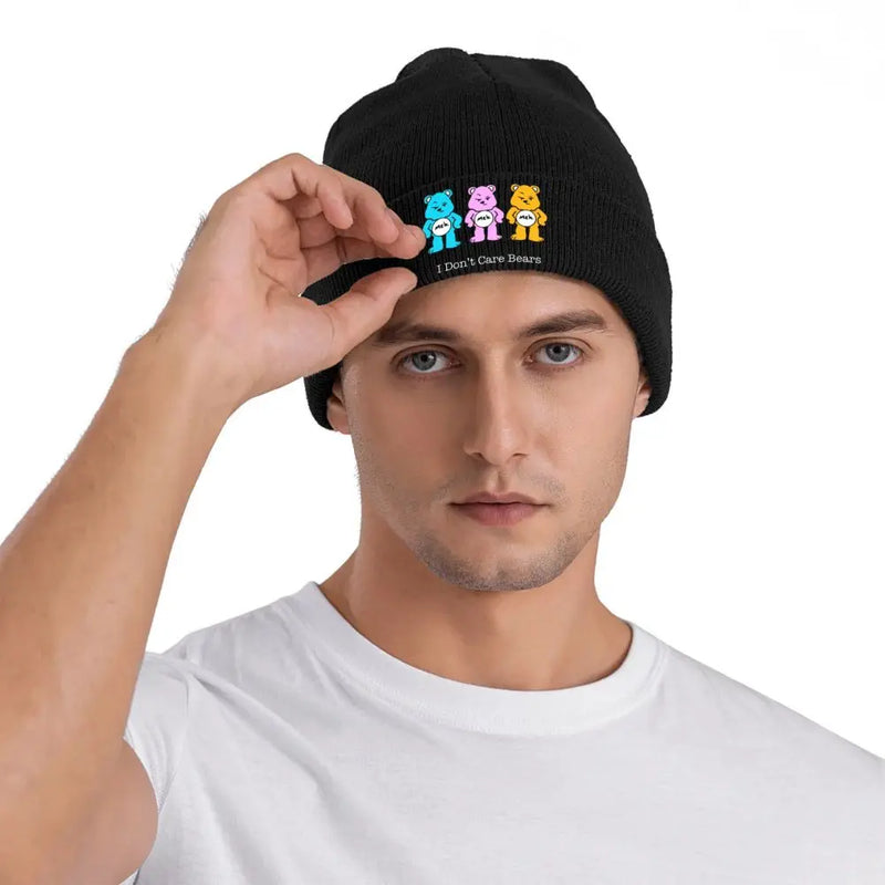 I Don't Care Bears 64153561 Beanie Hats Bonnet Hats Adult Unisex Vintage Kpop Knitted Hat Autumn Graphic Elastic Caps