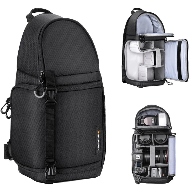 K&F Concept 10L Camera Sling Bag Shoulder Bag Waterproof Camera Crossbody Backpack for DSLR Camera Case with Tripod Holder