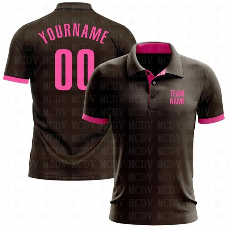 Custom Brown Pink Performance Golf Polo Shirt 3D Printed Golf Polo Oversized Shirt Summer Sports Tops