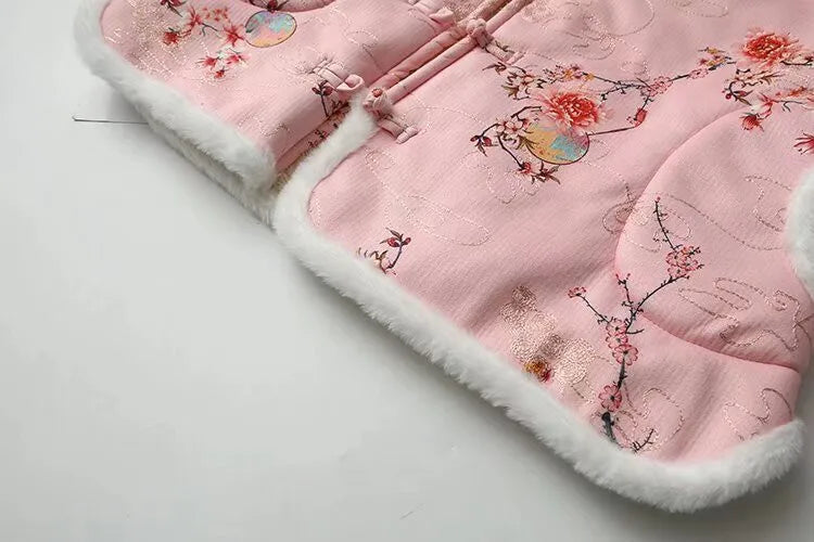 Plus Size Women's Clothing Winter Coat Warm Jacket With Chinese Style Flowers Design Thickened Coat With Cotton And Plush Inside