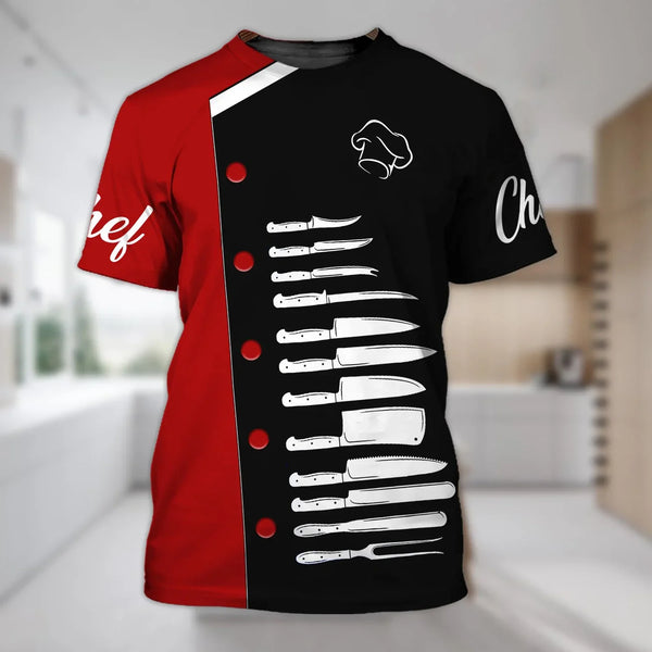 Fashionable and Lnteresting Chef Pictures For Men's T-Shirts Trend Digital Printing Casual Round Neck Short Sleeved Tops