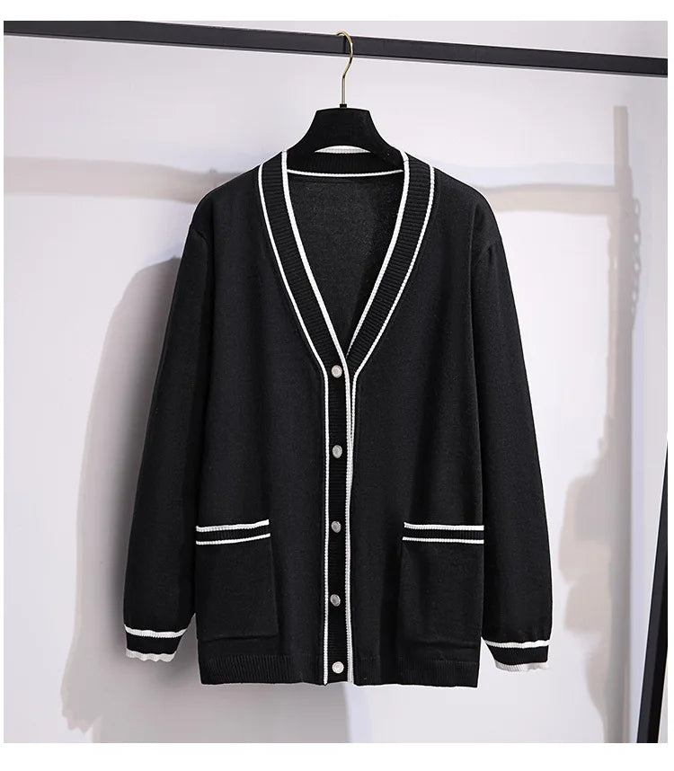 170Kg Plus Size Women's Bust 160 Autumn Loose V-Neck Cardigan Sweater Knitted Small Fragrant Style Jacket 5XL 6XL 7XL 8XL 9XL