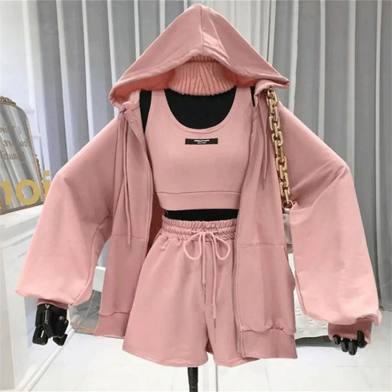 3Pcs/Set Women's Activewear Set Hoodie Sweatshirt Shorts And Suit Fashionable Comfortable Suit Sports Vest Hoodie Shorts Outfit