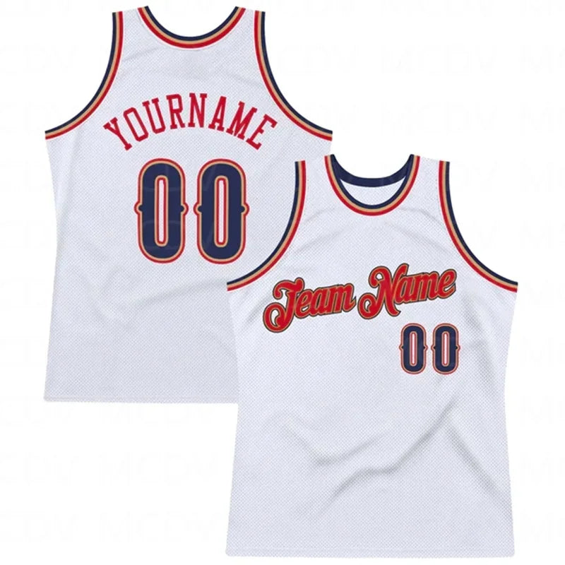 Custom White Red-Black Authentic Throwback Basketball Jersey 3D Print Team Name Number Vest Game Practice Clothes Adult/Youth