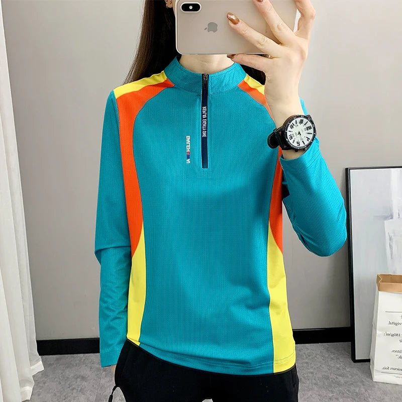 Quick Drying Long Sleeve T-Shirt for Female Breathable Outdoor Sweatshirt Fashion Leisure Print Women Hiking Running Marathon