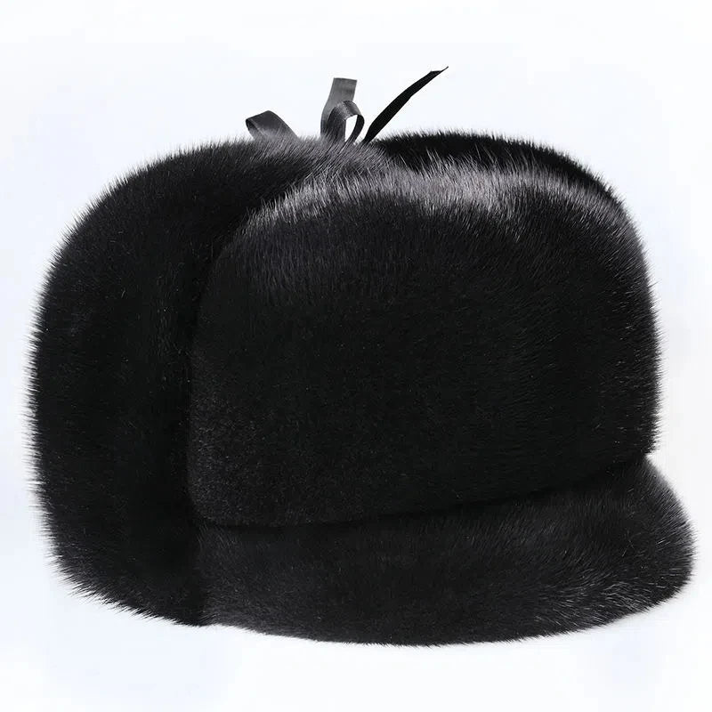 Luxury Winter Man Top Real Mink Fur Bomber Hat Male Genuine Marten Head Warm Black/Brown Caps Best Gift For Dad Gorras