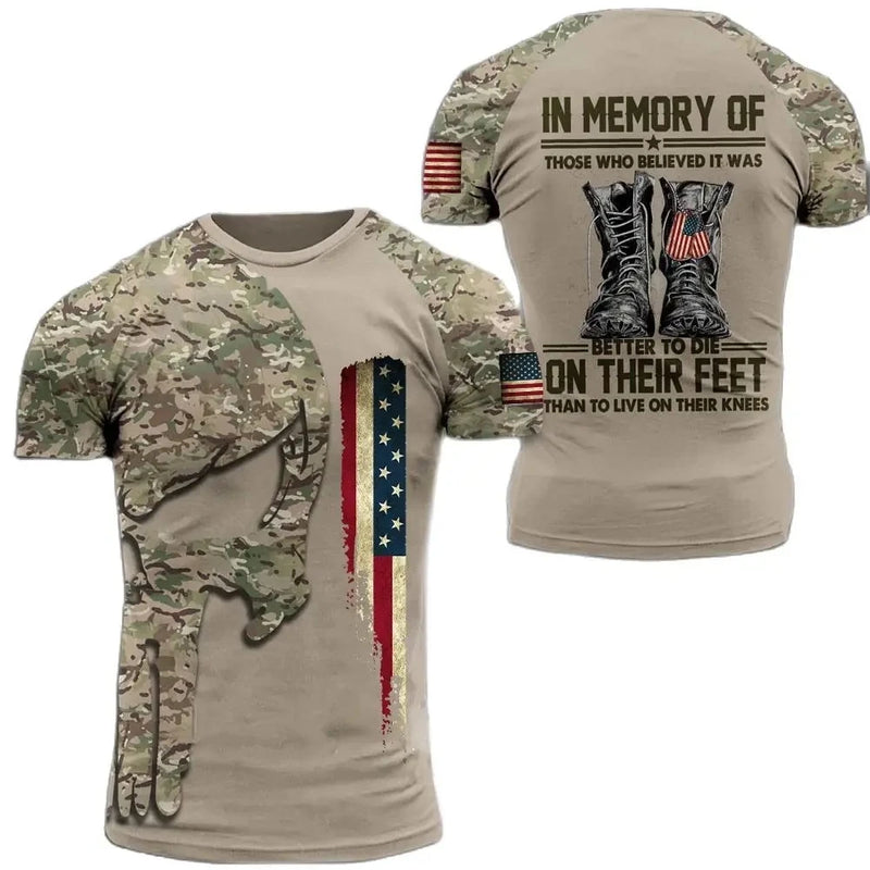 Summer New Military Printed Men's T-shirt American Soldier Casual Round Neck Short Sleeved Camouflage Loose and Comfortable Top