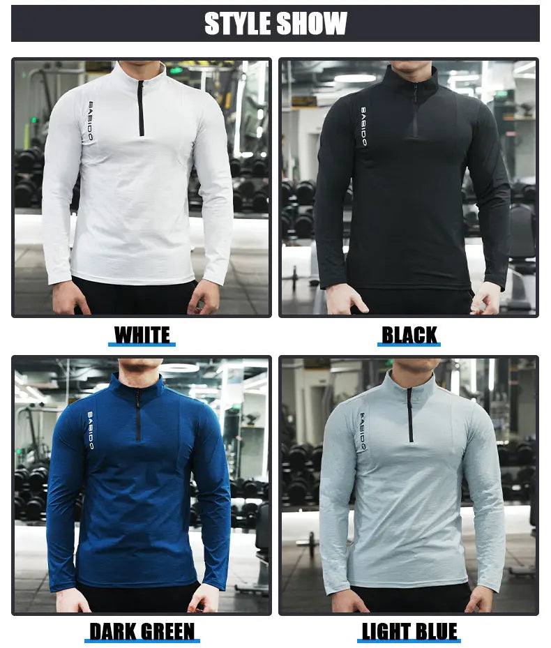 Men's Fitness Workout T-Shirt Top Half Zip Training Wear Quick Dry Running Exercise Long Sleeve Marathon Athletics Sweatshirts