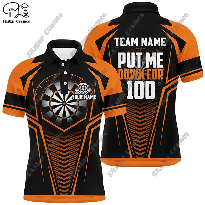 New custom personalized 3D printing  flame pattern darts POLO shirt T-shirt universal leisure team throwing sports series D-10