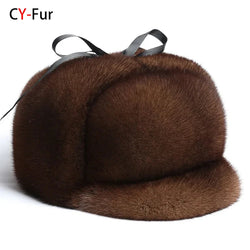 Luxury Winter Man Top Real Mink Fur Bomber Hat Male Genuine Marten Head Warm Black/Brown Caps Best Gift For Dad Gorras