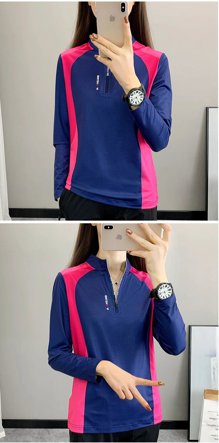 Quick Drying Long Sleeve T-Shirt for Female Breathable Outdoor Sweatshirt Fashion Leisure Print Women Hiking Running Marathon