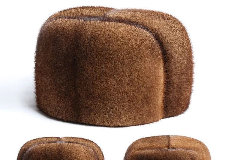 Luxury Winter Man Top Real Mink Fur Bomber Hat Male Genuine Marten Head Warm Black/Brown Caps Best Gift For Dad Gorras