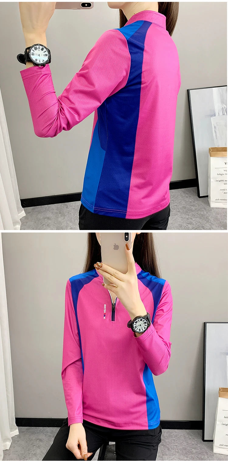 Quick Drying Long Sleeve T-Shirt for Female Breathable Outdoor Sweatshirt Fashion Leisure Print Women Hiking Running Marathon