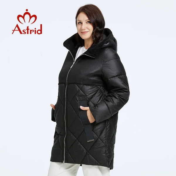 Astrid Women's Winter Jacket 2023 Plus Size Women Parka Long Bio Down Jackets Stitching Design Thick Fleece Hooded Quilted Coat