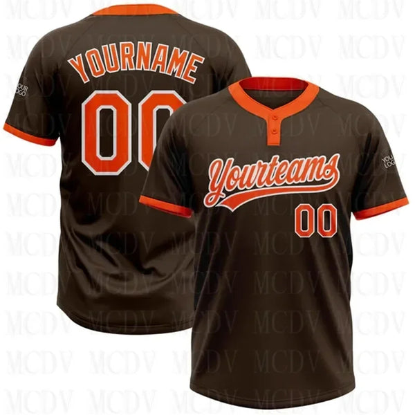 Custom Brown Orange-White Two-Button Unisex Softball Jersey 3D Printed Team Name Number Jerseys Sports Wear Adult Youth