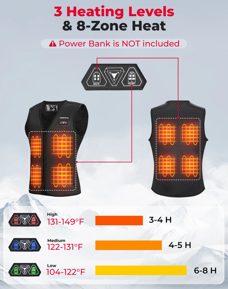 KEMIMOTO Heated Vest Women Men Winter Warmer 8 Heating Areas USB Electric Thermal Lady‘s Jacket for Outdoor Skiing Cycling