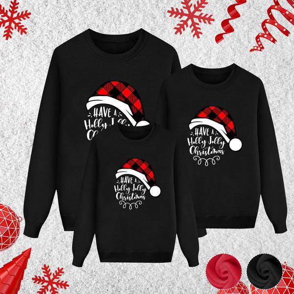 Cartoon Red Hat Letter Print Christmas O-neck Sweatshirt Family Matching Outfits Dad Mom Kids Clothing Fall Long Sleeve Pullover