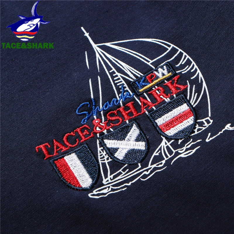 TACE&SHARK Fashion Personality Solid Color Embroidery Polo Shirt 2022 Summer Men Business Shark Polos Mens Casual Clothing