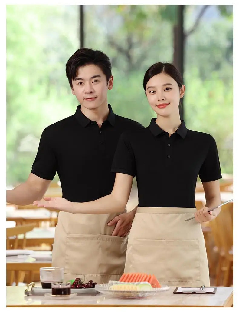 Spring Summer Polos Customized Logo Mens Shirt Women's Polos Solid Color Restaurant Waiter Work Clothes 100% Polyester