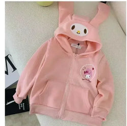 Sanrio Sweatshirt Hooded Kawaii My Melody Kuromi Cinnamoroll Zipper Long Sleeve Warm Coat Purin Plush Girls Hoodie Gift