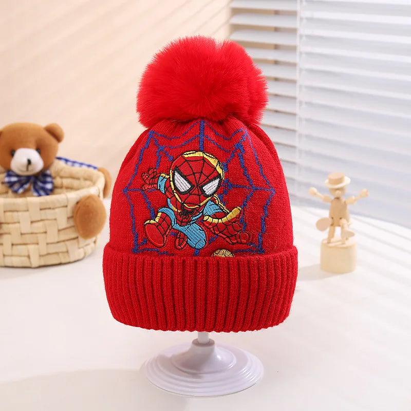 Marvel Spiderman New Fashion Autumn Winter Cartoon Kids Color Matching Knitted Hat Boys Girl Wool Cap Children Thick Beanies Hat