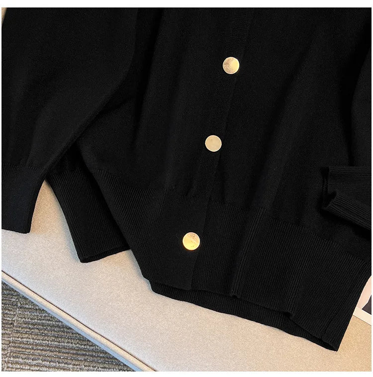 170Kg Plus Size Women's Bust 160 Spring Autumn Loose Cardigan Sweater Knitted Jacket Black Dark Gray 4XL 5XL 6XL 7XL 8XL 9XL