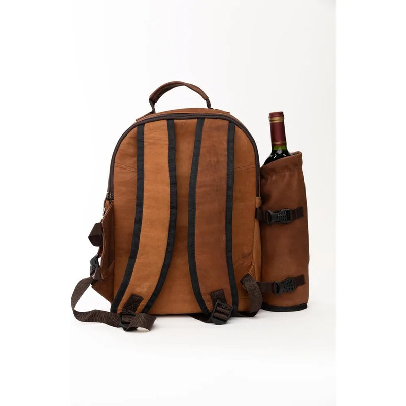 Premium Collection Genuine Leather Picnic Backpack for 4 | Insulated Compartment