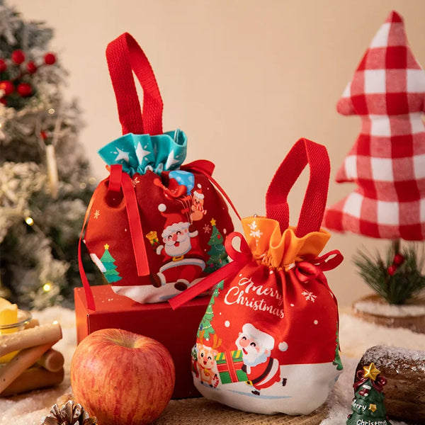 Christmas Gift Bag With Handle Drawstring Pouch Xmas Multi-Color Jewelry Bags Large Capacity Christmas Candy Bag Storage Bags