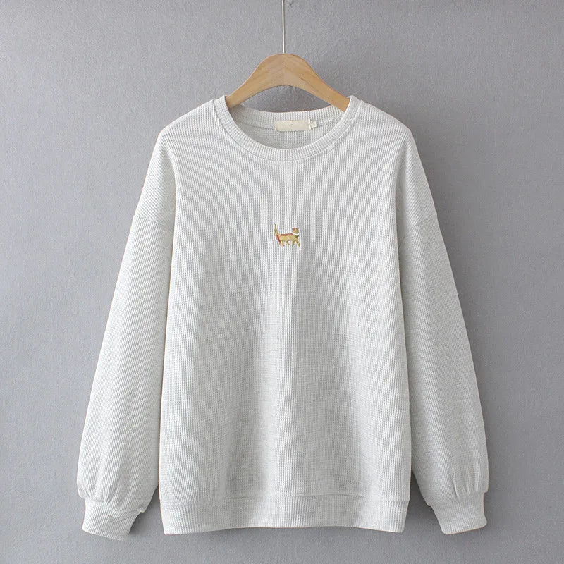 Plus Size Women's Sweatshirt Round Neck Solid Colour Cotton Jersey Cotton Micro Stretch Loose Tops Spring Long Sleeve T-Shirt