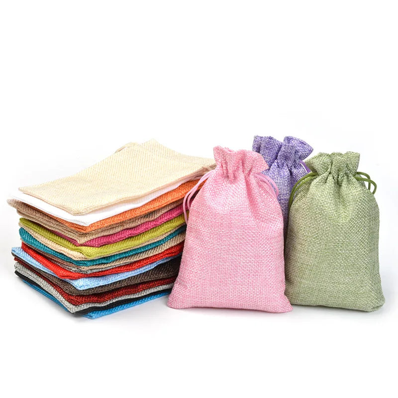 Hot Selling 10Pcs/Lot Multi-Color Jewelry Gift Drawstring Bags Jute Ring Necklace Burlap Storage Pouches Can Be Customized