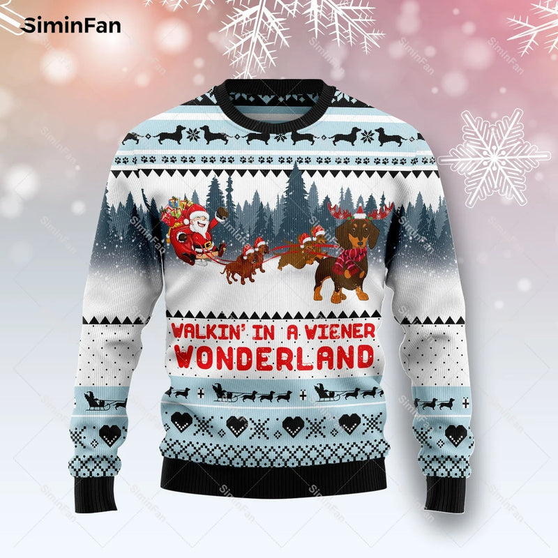 Dachshund Angel Ugly Christmas Sweater 3D Printed Men Pullover Casual Sweatshirt Couple Long Sleeve Shirt Unisex Female Top Coat