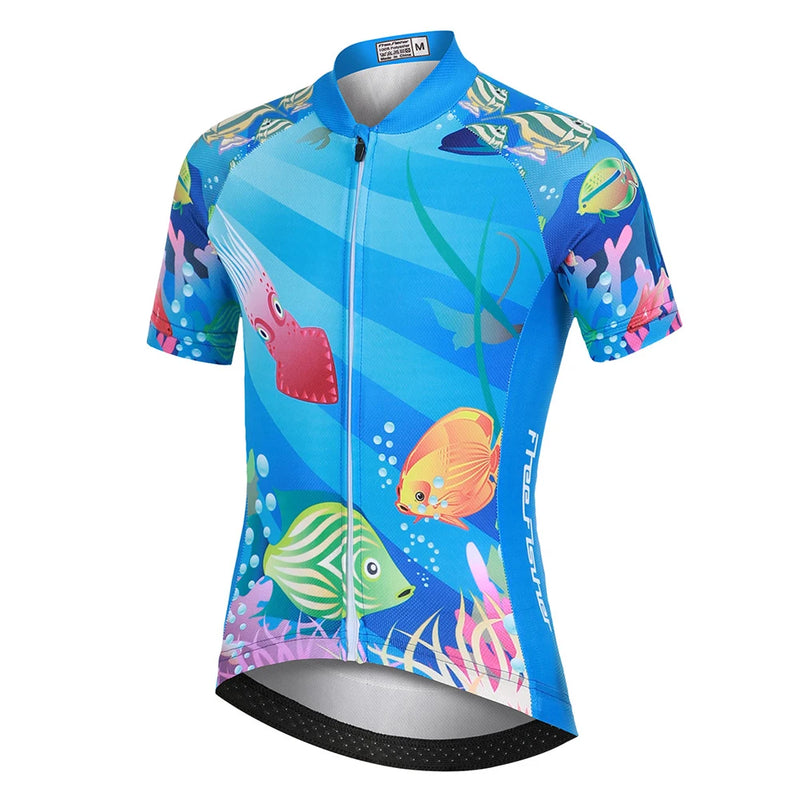 Cartoon Printed Short Sleeve Children's Cycling Jersey Quick-dry Mesh Cloth MTB Bike Riding Wear Boys Girls Bicycle Clothing