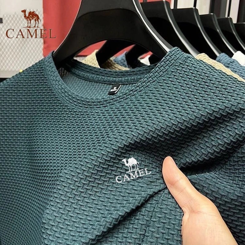 Summer New Men's Embroidered CAMEL Ice Silk Elastic Polo Shirt Luxury Fashion Leisure Breathable Cool Short Sleeved T-shirt Top