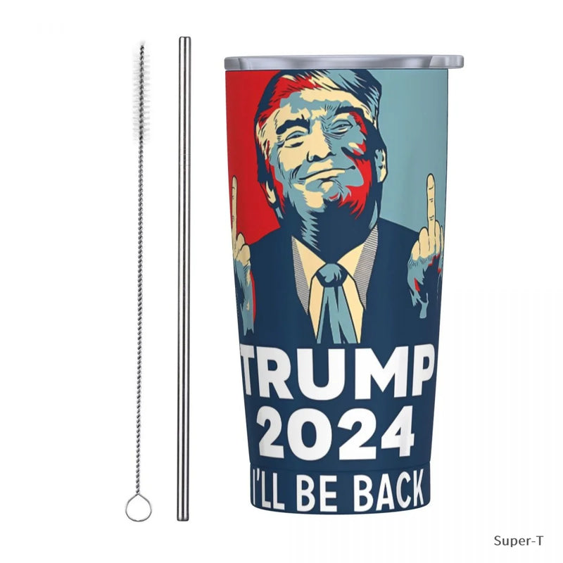 2024 I will be back Trump Coffee Cup Thermos Bottle Stainless Steel Double-layer Insulation Cold And Hot Travel Mug Vacuum Flask