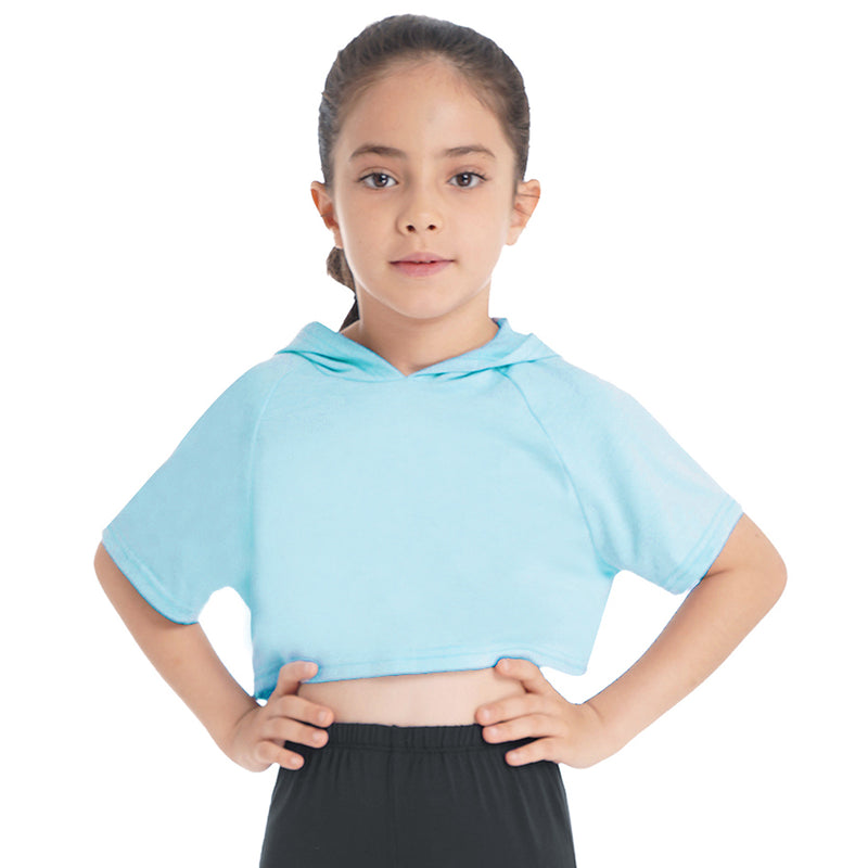 Sport Hooded Kids Girls Short Sleeve Hoodies Crop Top for Running Workout Exercise Training Sports Clothing Children Sportswear