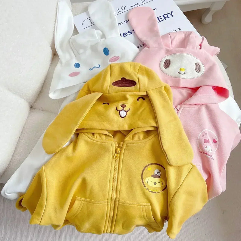 Sanrio Sweatshirt Hooded Kawaii My Melody Kuromi Cinnamoroll Zipper Long Sleeve Warm Coat Purin Plush Girls Hoodie Gift