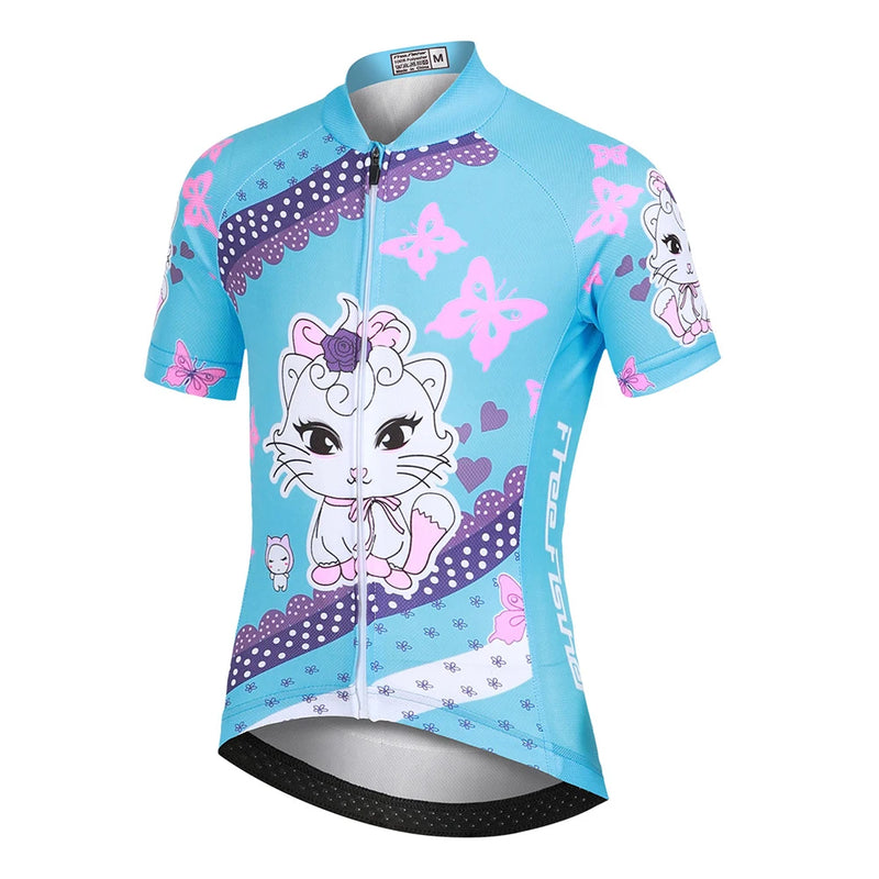 Cartoon Printed Short Sleeve Children's Cycling Jersey Quick-dry Mesh Cloth MTB Bike Riding Wear Boys Girls Bicycle Clothing