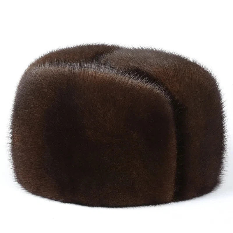 Luxury Winter Man Top Real Mink Fur Bomber Hat Male Genuine Marten Head Warm Black/Brown Caps Best Gift For Dad Gorras