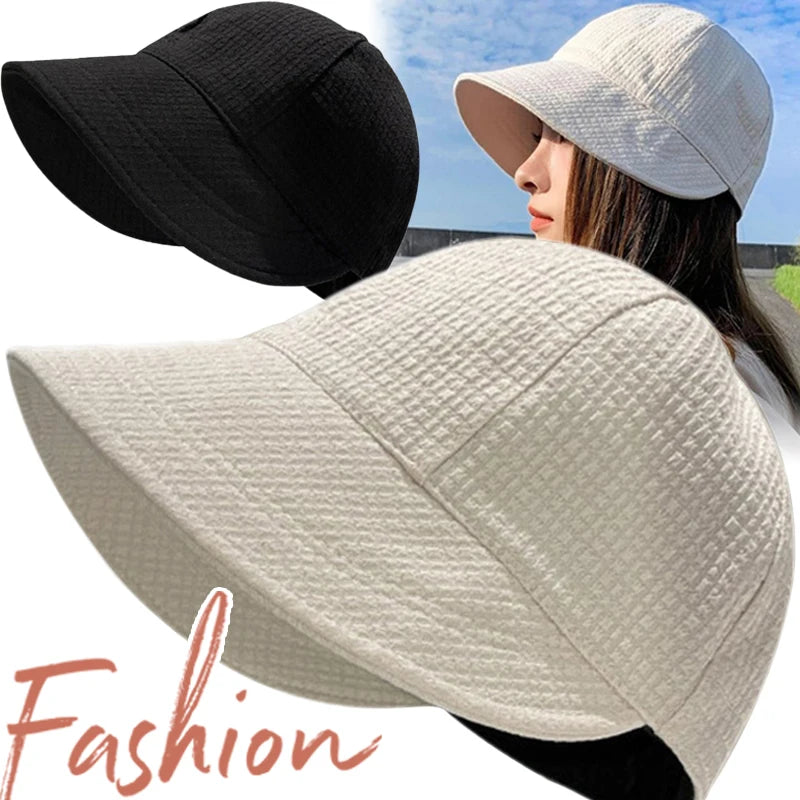 Summer Beach Hat Big Visor Sun Hats for Women Outdoor UV Protection Sport Baseball Cap Foldable Fisherman Cap Waffle Bucket Hat