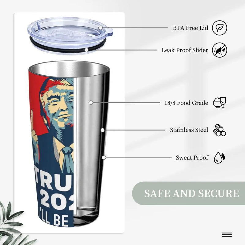 2024 I will be back Trump Coffee Cup Thermos Bottle Stainless Steel Double-layer Insulation Cold And Hot Travel Mug Vacuum Flask