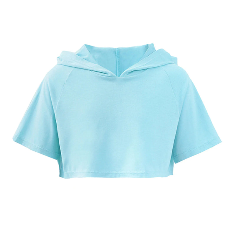 Sport Hooded Kids Girls Short Sleeve Hoodies Crop Top for Running Workout Exercise Training Sports Clothing Children Sportswear