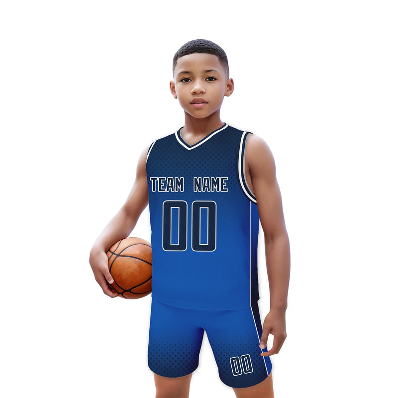 Gradient Blue Custom Kids Basketball Jersey Set with Name Number Basketball Team Sports Uniform Boys Girls Sublimation Tank Top