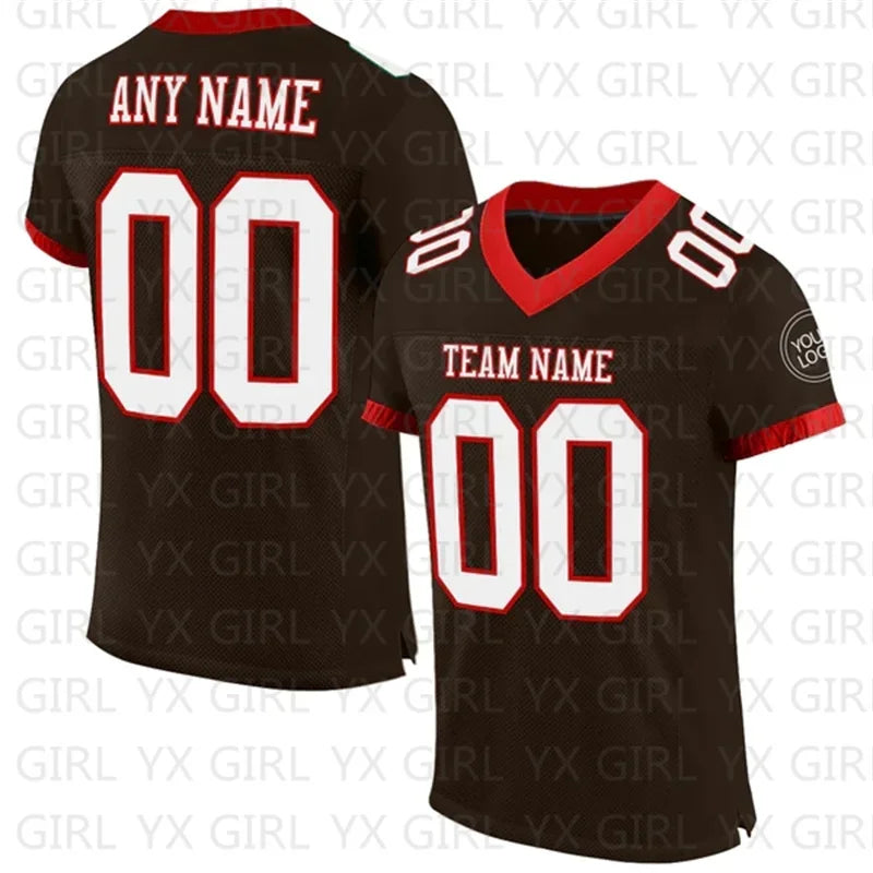 Custom Brown White-Old Gold  Football Jersey Personlized Team name and you name, number V-Neck Athletic Football T-Shirts