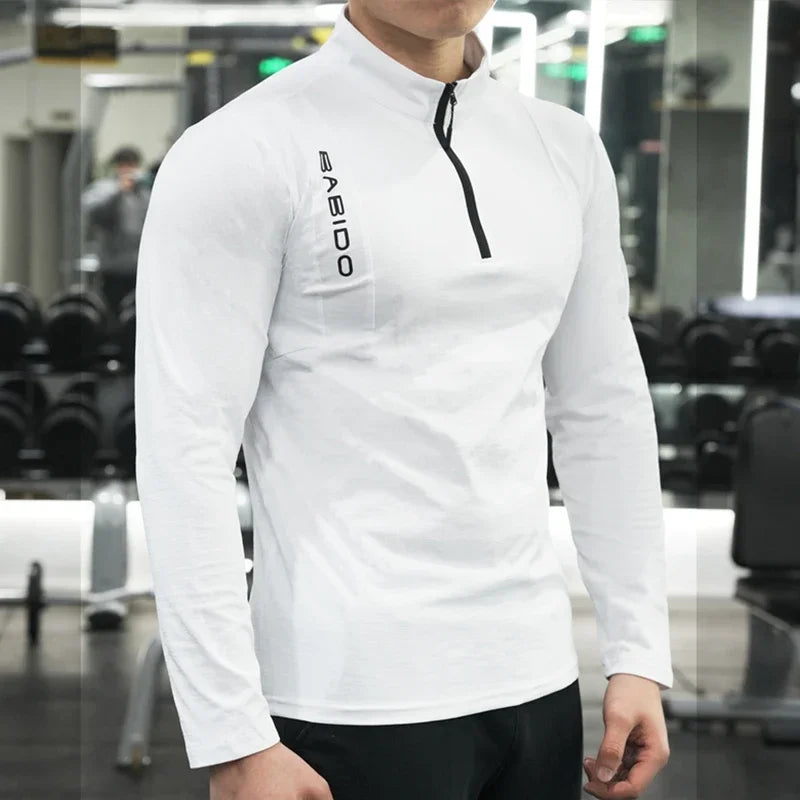 Men's Fitness Workout T-Shirt Top Half Zip Training Wear Quick Dry Running Exercise Long Sleeve Marathon Athletics Sweatshirts